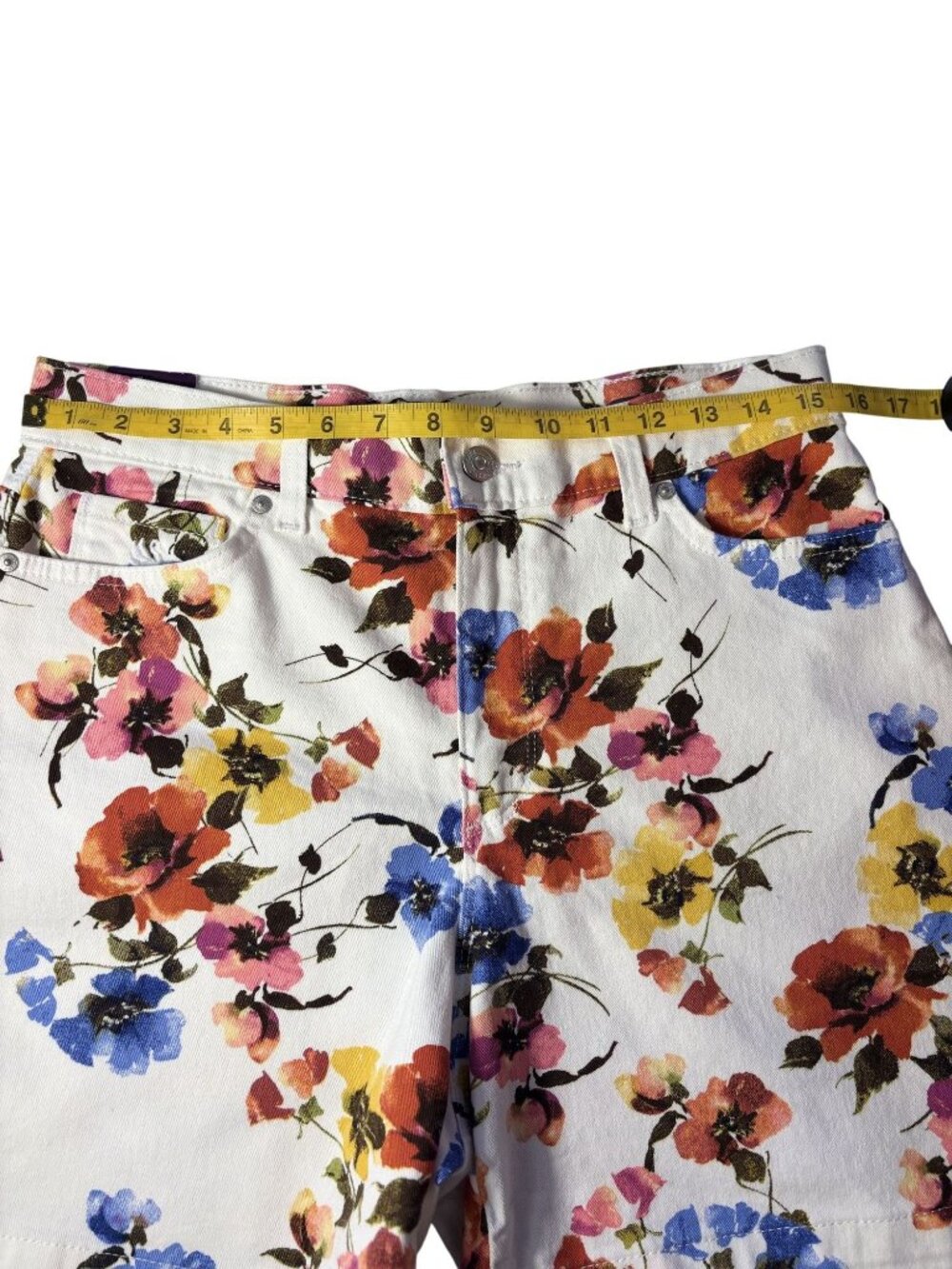 Vintage White Dream Garden High-Rise Stretch Cotton Shorts Size 10 (Amanda) - Picture 3 of 11
